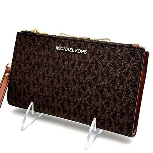 Michael Kors Double Zip Wallet Wristlet Brown Leather (NWT) - Picture 1 of 7